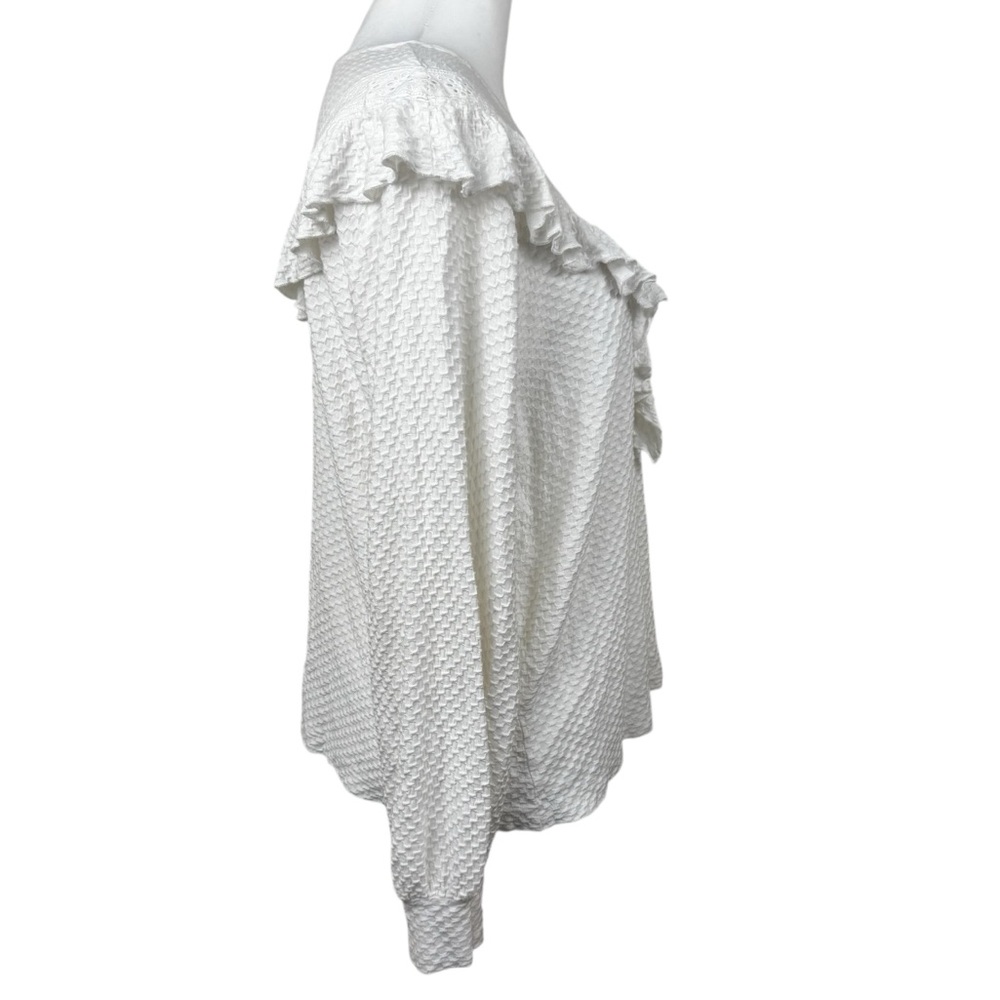 J. Crew White Honeycomb Ruffle Textured Long Sleeve Blouse Top Large - Picture 7 of 9